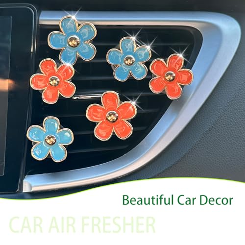 Image of ORIESSE Flower Car Accessories,6pcs Daisy Car Air Freshener Vent Clips,3.3cm /3cm Blue Orange Flowers Decor,Refillable Diffusers for Women