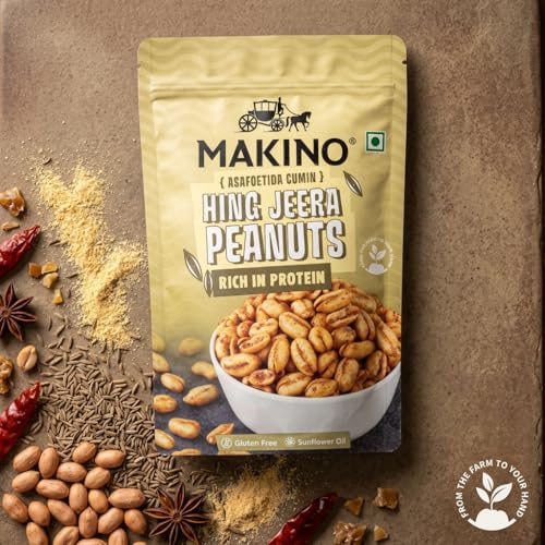 Image of Makino Hing Jeera Roasted Peanuts Pack of 2 (140gm) Each | Roasted Peanut Snacks | Delicious Party Snacks Earthy Indian Flavors | Authentic Desi Taste Crunchy Peanuts | Perfect for Gatherings & Celebrations |