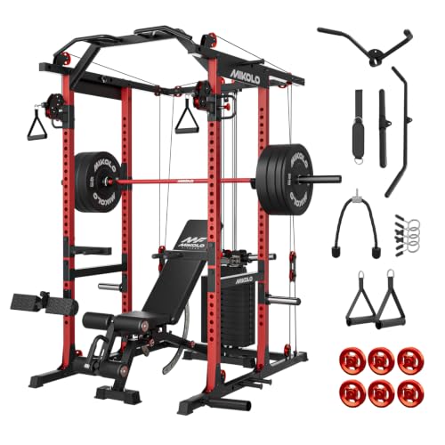 Image of Mikolo K6 2.0 Power Cage, Power Rack with Cable Crossover System, 2000LBS Squat Rack with LAT Pull Down System, Functional Trainer with Aluminum Pulley System for Home Gym