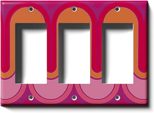 Miniatura 8 de Cubierta decorativa para interruptor de luz con ondas retro rojas, placa de pared de palanca individual Single Toggle,Salida doble dúplex,Double