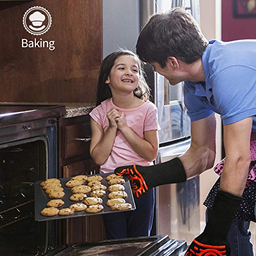 UTOI Grillhandschuhe hitzebeständig bis 800°C – Extra Lange Ofenhandschuhe für Grill, Küche, Lagerfeuer & Backofen, EN407-zertifiziert, Größe XL, 33cm, Rot/Schwarz