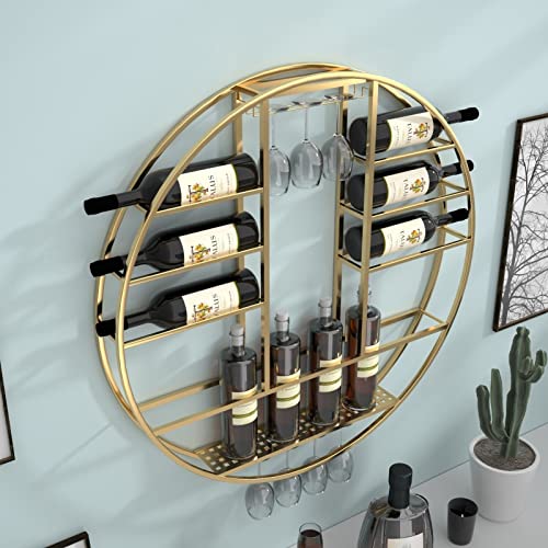Support rond moderne pour verres à vin et bouteilles avec étagère flottante de 80 cm