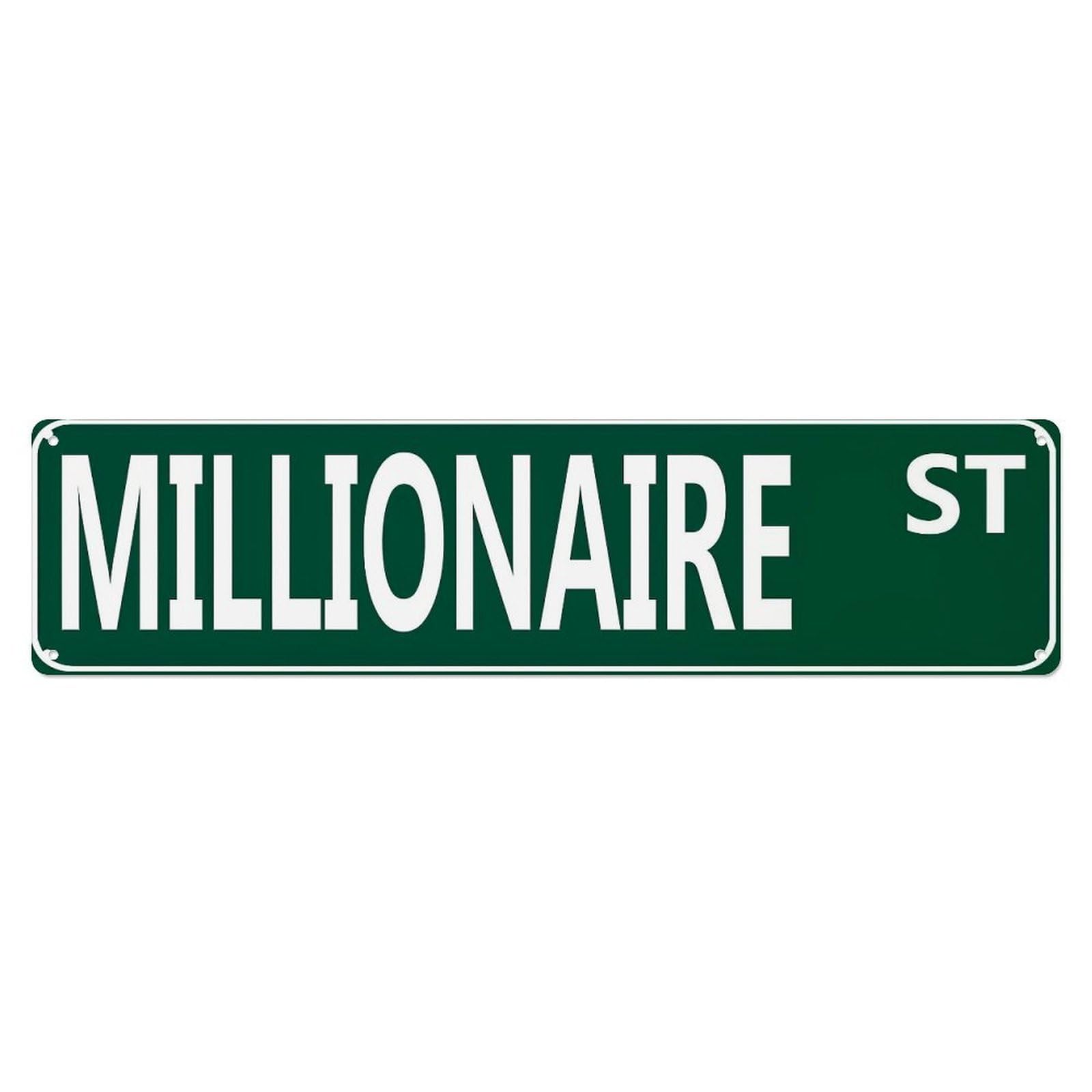Millionaire Street Sign Pattern Retro Metal Tin Sign, Vintage Decor Art Poster for Bar, Home, Man Cave, Kitchen, Laundry Room Gift 4x16Inch