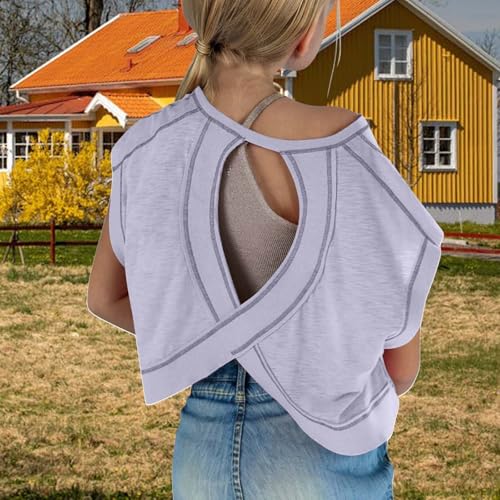 Little Girls Open Back Workout Top Teens Oversized Y2k Running Crop Tee Kids Backless Athletic Gym Yoga Short Sleeve T Shirts2