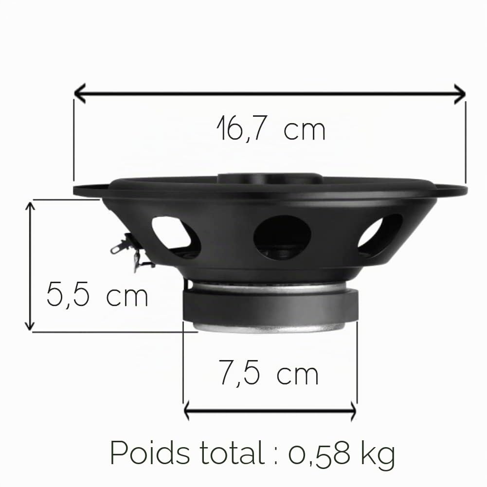 KIT Set pour JBL STAGE2 634 2 Enceintes coaxiales 3 Voies 6,5" 16,5 cm 165 mm 40 Watts rms 250 Watts Max impédance 4 ohm 91 DB pour Voitures Noir, Paire