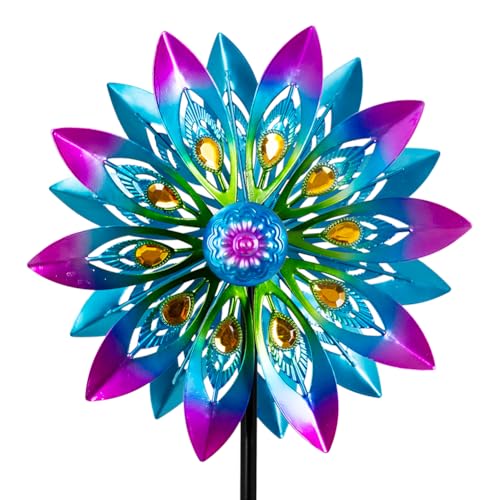 VEWOSTAR Metal Wind Spinner,13” Wind Spinners Outdoor,Peacock Windmill with Stake,Kinetic Wind Spinners for Yard and Garden,Multi-Color Pinwheels Yard Wind Sculptures,Waterproof Spinner for Patio Lawn