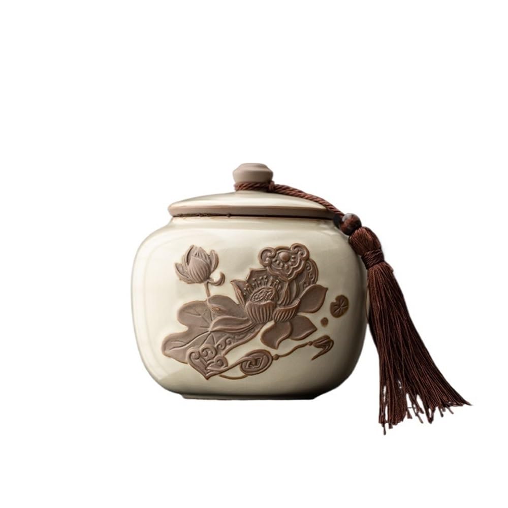 Bx9rE7tK3g Kitchen Storage Jar Ru Kiln Ceramic Tea Canister With Sealed Lid And Tassel Chinese Vintage Coffee Nut Storage Tin Ceramic Tea Canister(Beige)