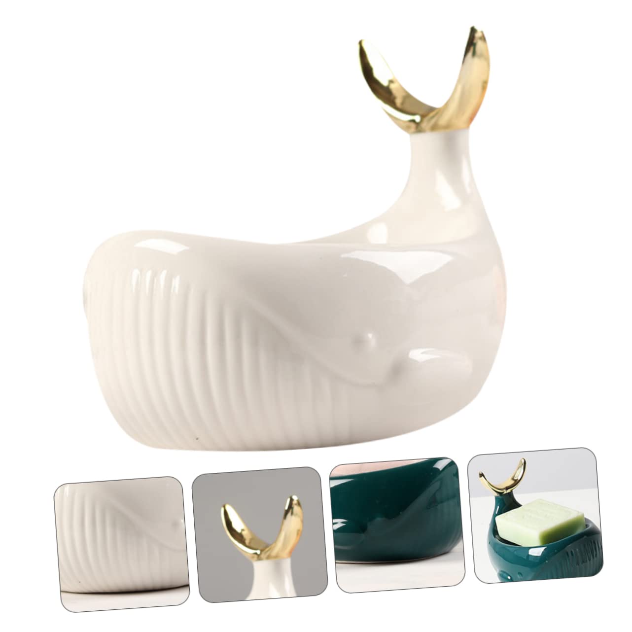 Jabonera de Cerámica en Color Blanco con Forma de Ballena, Drenaje Fácil y Diseño Nórdico, Adecuada para Baño y Ducha
