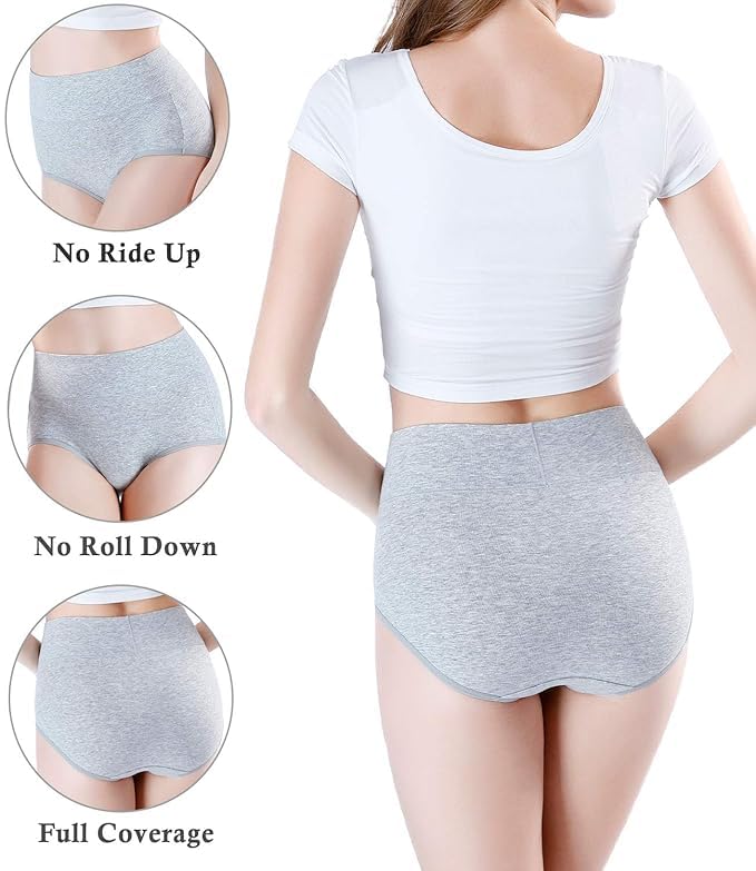 Image of DIVING DEEP Women's Cotton Underwear, Mid Waist Full Coverage Underpants, Post Partum Briefs Panties for Women Multipack-4