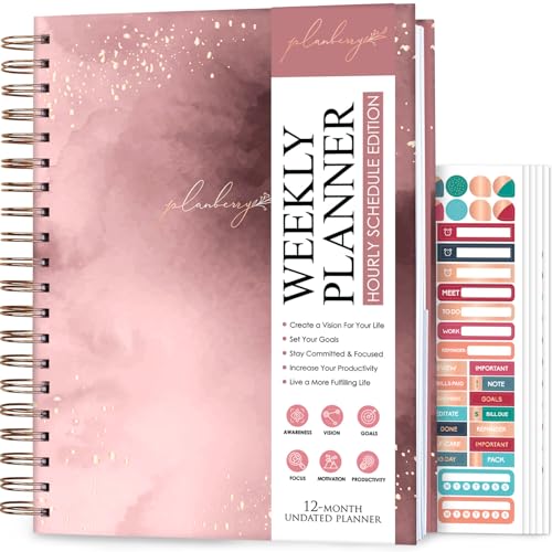 Image of PLANBERRY Large Hourly Schedule Planner Premium - Undated Organizer for Productivity, Time Management & Budget, 8x10.4″ (Rose Gold)