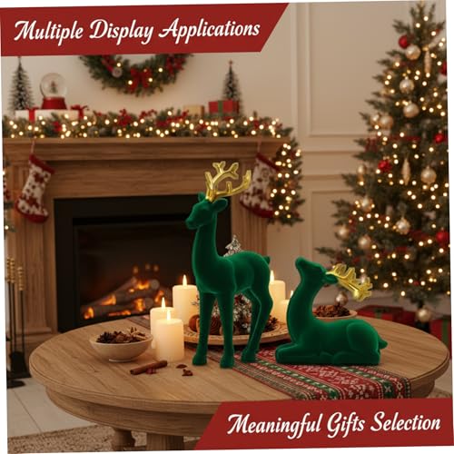 Figurines de renne contre déco de Noël fade : statue cerf résine verte floquée 24,9 cm - 6