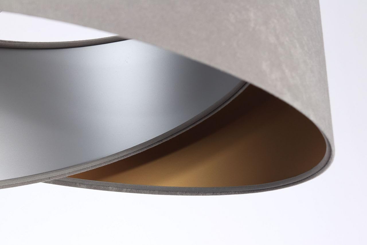 Licht-Erlebnisse Hängeleuchte E27 rund Ø 50 cm in Grau Gold Silber Stoff Velours Optik Doppelschirm Modern Hängelampe Wohnzimmer Schlafzimmer