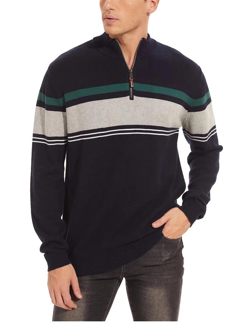 Dninmim Suéter de hombre con cremallera frontal casual a rayas suéter tops otoño invierno sudaderas