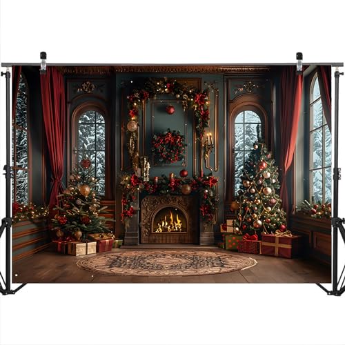 Mocsicka Red Christmas Window Backdrop for Photography Christmas Trees and Fireplace Winter Wonderland Snow Scene Xmas Family Holiday Party Decorations Photography Background (10x8ft) by Mocsicka - Image 5