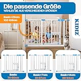 KIDIZ Absperrgitter zum Klemmen mit Katzenklappe, Türschutzgitter, Autoclose Kinder Treppengitter ohne Bohren | 90° Stopp Schutz, schwenkbar, Treppenschutzgitter, Weiß/Blau, Breite: 74-80 cm