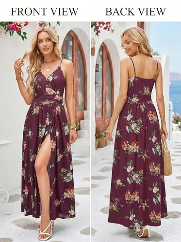 Image of Newshows Women's 2026 Lightweight Summer Wedding Guest Beach Vacation Casual V Neck Split Flowy Maxi Dress