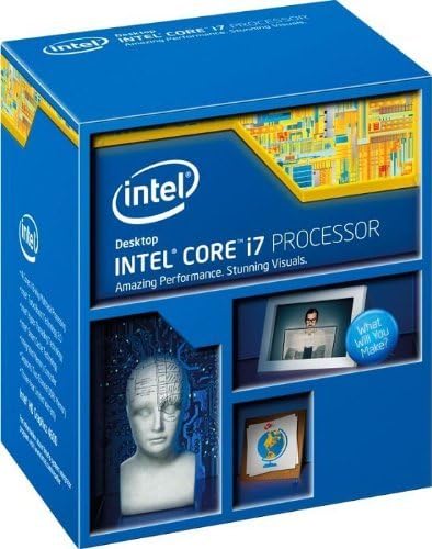 Intel Core i7 Processor retail box, blue packaging with Intel branding and product details.
