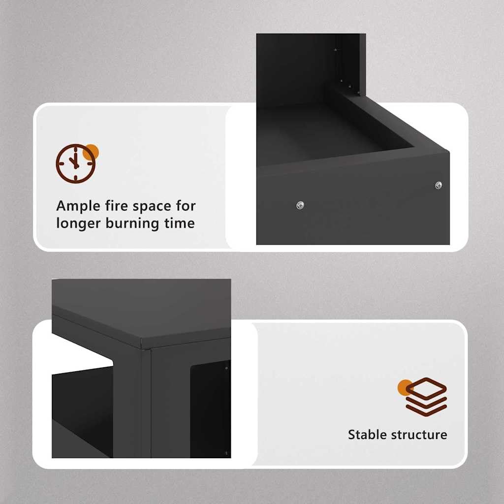 vidaXL Focolare Nero 35 x 35 x 100 cm Acciaio, Giardino e terrazza, Moderno braciere Rettangolare, Portatile e Robusto per Incontri, Resistente alla ruggine