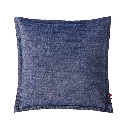 Image of ELEGANT LIFE HOME 100% Cotton Washed Yarn Dyed Denim Euro Sham Cover 26'' x 26'' Throw Pillow Cover (1 pc, Dark Blue)