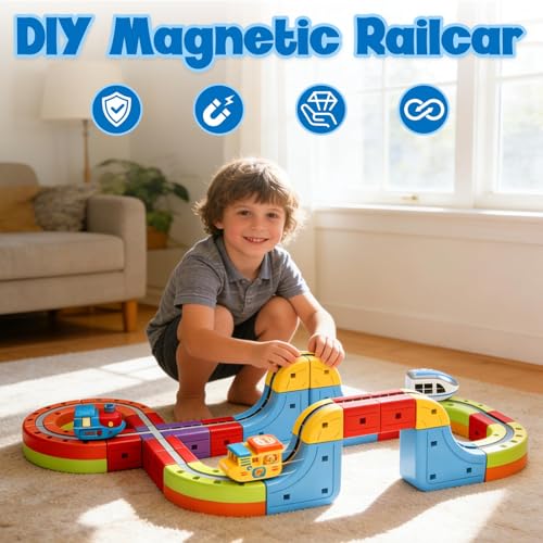 3D Infinity Cube Track Magnetic Electric Train Set, for Kids 4 6 7 8,Toy Vehicle Playsets, for Toddlers 3-5 Train Set Learning Gift,141 Pcs/2 car