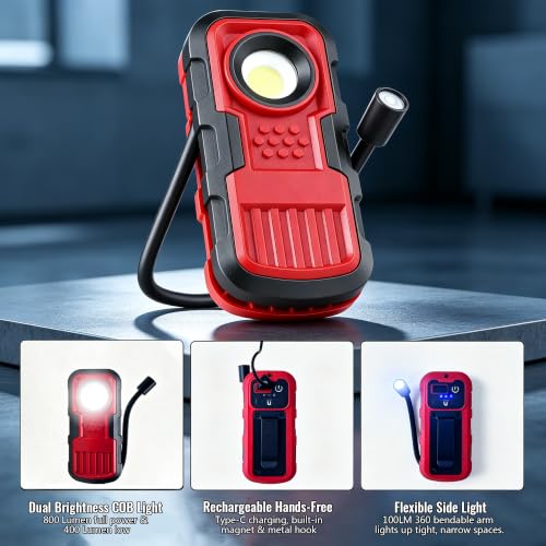 Lichamp Rechargeable COB Work Light, 2 Pack Magnetic LED Worklight - image 3