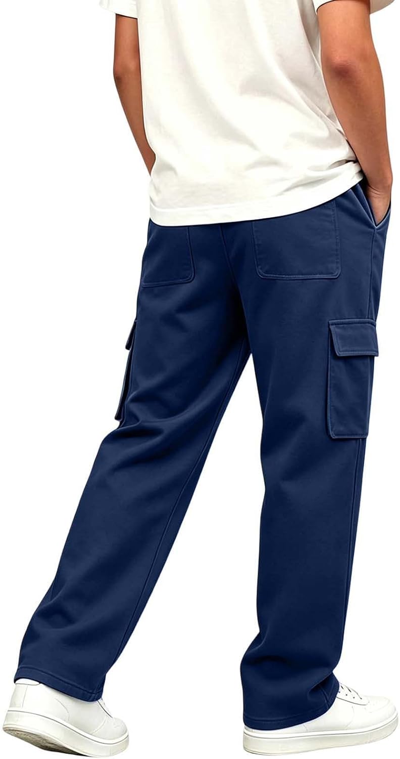 Kids Cargo Sweatpants Fleece Lined Side Pockets Loose Casual Pants