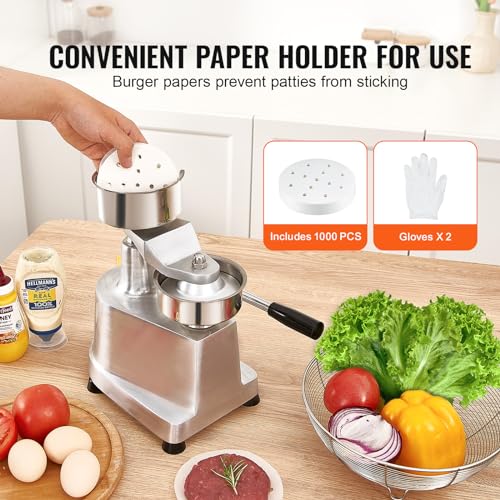 Miniatura 4 de Vevor Máquina Comercial De Hamburguesas De 100 Mm 4 Pulgadas, Máquina De Prensa De Hamburguesas De Acero Inoxidable De Grado Alimenticio, Procesador De Formación De Carne De Cocina Con 1000 Papeles