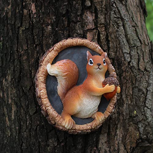 Garden Squirrel Statues Tree Wall Mount Sculpture Ornament For Outdoor Tree Stump Decoration Micro Landscape Resin Crafts Decoration Polyresin Animal Garden Yard Lawn Decor (A-Squirrel) #TOP1