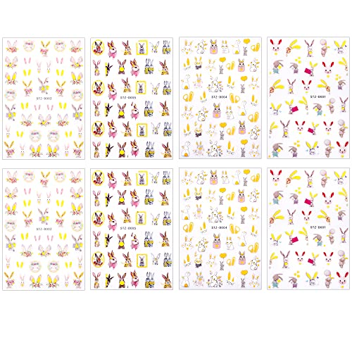 3D Cartoon Bunny Nail Stickers,Cute Rabbit Nail Art Stickers Chinese New Year Rabbits Nail Decals Spring Easter Bunny Stickers For Nails Self Adhesive Bronzing Nail Sticker Diy Nail Supplies, 8Pcs/Set #TOP1