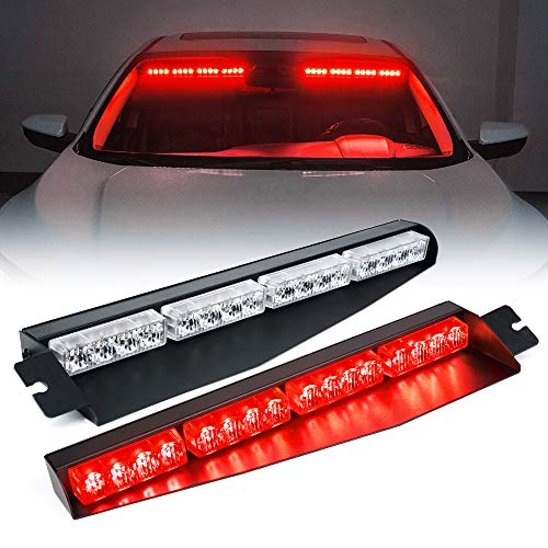 Xprite LED Emergency Visor Strobe Light Bar, Interior Windshield Hazard Warning Caution Lights with Dual Bracket Mount for Ambulance Volunteer Firefighter Vehicles Trucks - Red