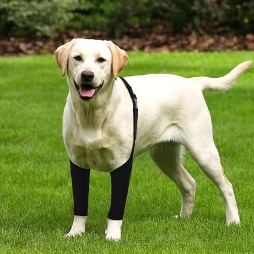 Image of Dog Recovery Suit for Front Legs, Dog Recovery Sleeves After Surgery with Elastic Band, Soft Protective Elbow Braces for Medium Large Dogs, Cone Collar Alternative to Stop Licking Leg Wounds,Black,XL