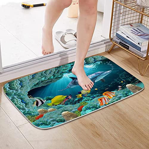 Unterwasser Ozeantiere Korallen Fisch und Delfin Badezimmer Teppiche und Matten Sets 3-teilig, Memory Foam Badematte, U… – Bild 7