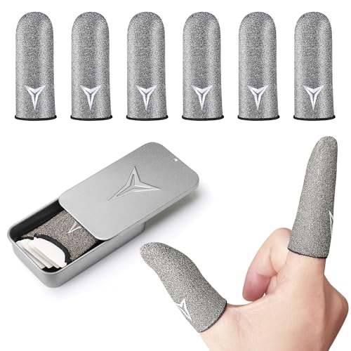 2025 Upgrade: Longer Size for 5 Fingers, Professional Pure Silver Fiber Finger Sleeves for Mobile Gaming–No More Slipping, Maximum Touch Sensitivity, Anti-Sweat,6 Pack (M)