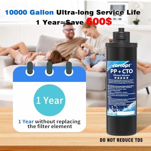 Image of Vortopt Q1 10000 Gallon Water Filter, Reduces Chlorine, Bad Taste & Odor | Undersink Water Filter Systems Direct Connect to Kitchen Faucets, NSF /ANSI 372 /42 Certified, 1 Year.