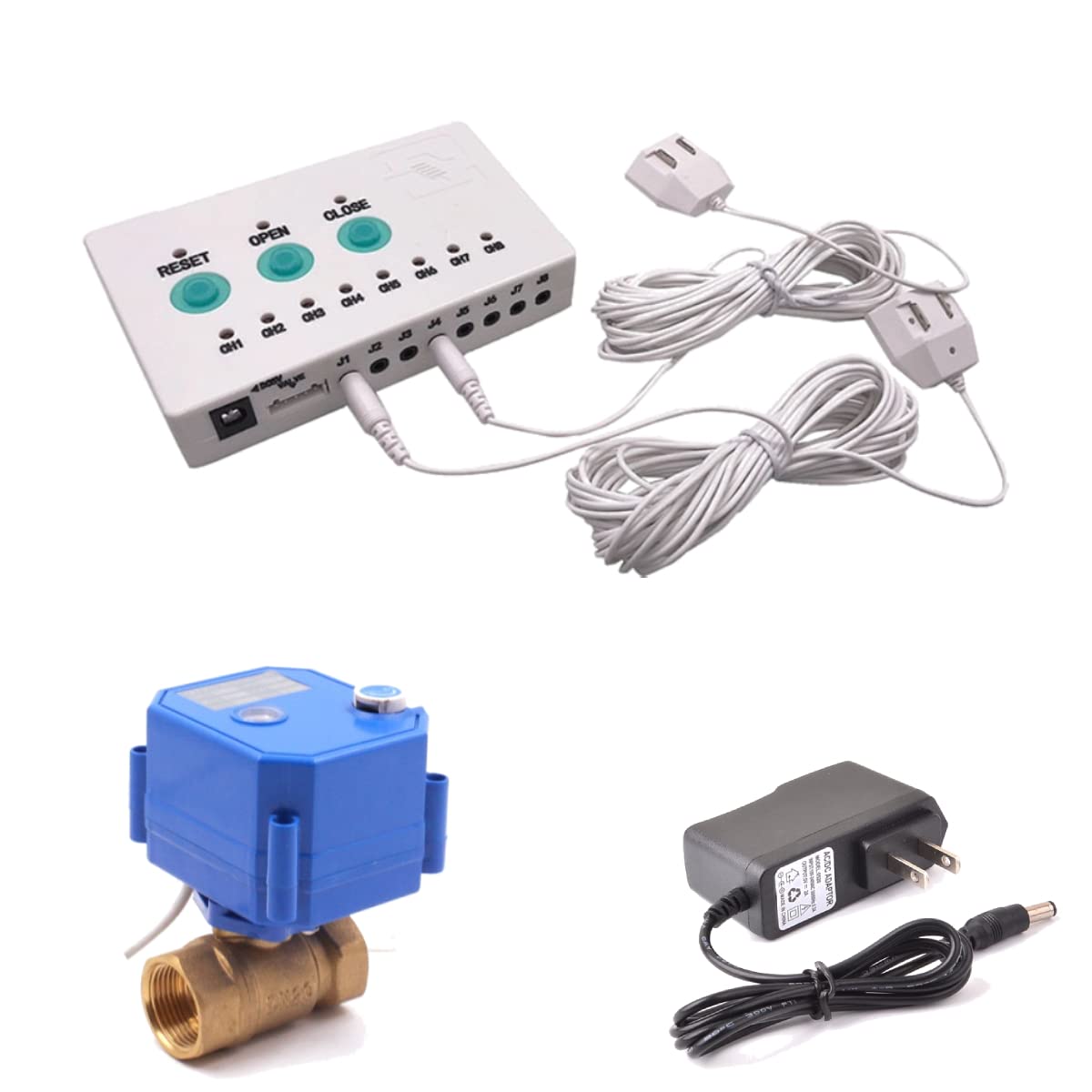 Water Leak Detector, Automatic Water Leak Alarm System, with 2X 3/4" NPT Shutoff Valves & 2 Sensors, Flood Prevention for Water Heater Laundry