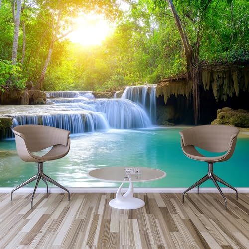 Murazorika Affreschi pareti dimensione personalizzata, Cascata gradini tropicale, Tessuto autocollante rimovibile, Follia fotografica, Tutte le stanze, bambini.
