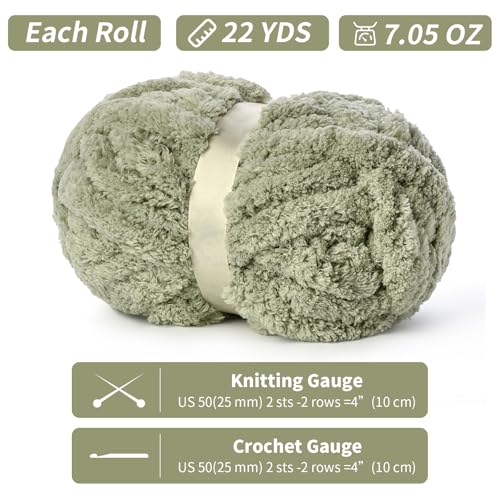 Image of 10 Pack of Jumbo Chunky Yarn for Hand Knitting,10# Super Bulky-Fluffy Chenille Yarn, 220 yds /70.5 oz Soft Thick Yarn for Crocheting Chunky Knit Throw Blankets.(Sage Green)