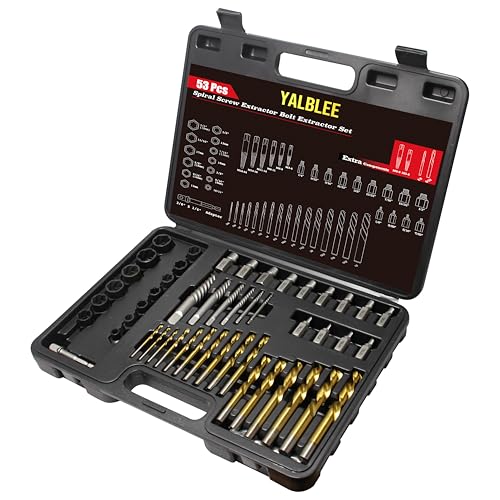 53Pcs Easy Out Screw Extractor Set with Left Hand Drill Bit, Bolt Extractor Kit with Hex Adapter, Stripped Bolt Remover & Reverse Drill Bit for Broken Nuts Screws, Bolts, Studs