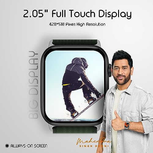 Image of Fire-Boltt Vogue Large 2.05 inch Display Smart Watch, Always On Display, Wireless Charging, App Based GPS with Bluetooth Calling & 500+ Watch Faces (Green)