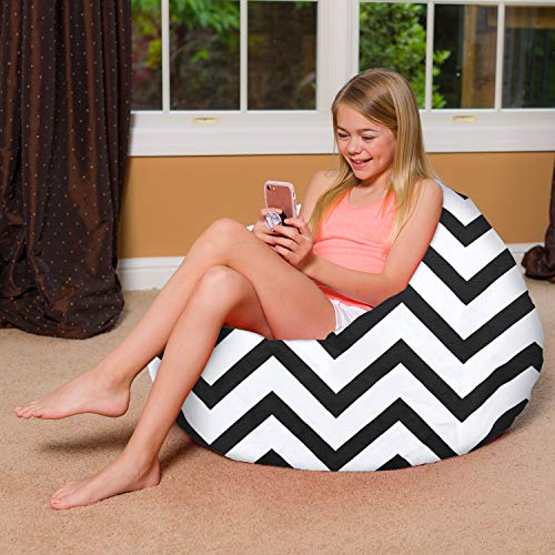 Posh Beanbags Bean Bag Chair, Large-38in, Canvas Chevron Black and White - Image 4