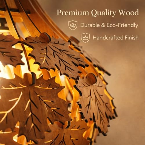 Image of Wood Pinecone Pendant lamp, Wooden Ceiling lamp, Wooden Hanging lamp handicrafted Home decore Chandelier Light (Maple)