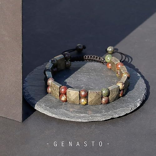 Protection Crystals Stone Bracelets for Men Mens Beaded Healing Crystals Pyrite Bloodstone Genuine Crystal Bracelet, Premium Men Beads Bracelet Gift for Him Stress Relief Balance3