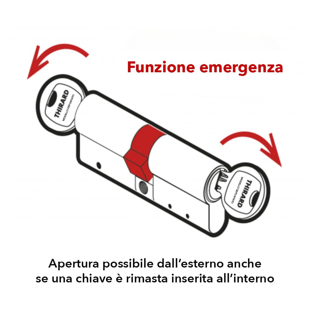 Cilindro serratura a doppio ingresso 30 x 40 mm, nichel antistrappo, anti-trapano, antiforatura, 5 chiavi, alta sicurezza, funzione scollegabile, livello di sicurezza 8, made in France, THIRARD