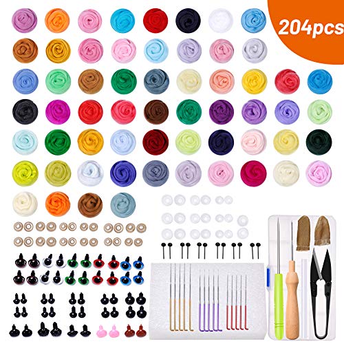 Felting Kit, Jupean Needle Felting Kit for Beginner, 60 Colors Wool Roving, Wool Felting Tool Kit with Color Coded Felting Needles, Foam Mat, Needle Felting Supplies for DIY Felting