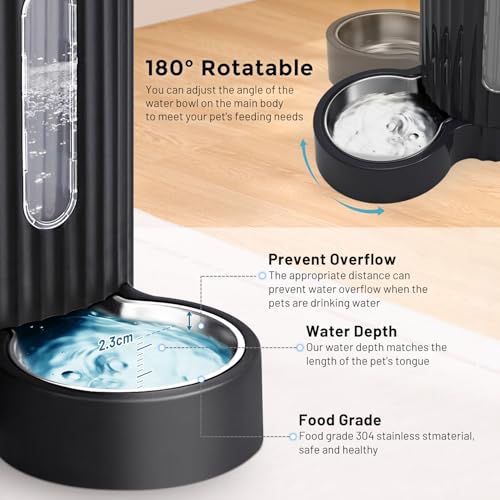 Gravity Cat Feeder and Water Dispenser with 304 Stainless Steel Bowls, 2 in 1 Automatic Cat Feeder with 180 Degree Rotatable Water Bowl, Large Capacity for Puppy Kitten Rabbits, Black - Image 6