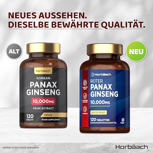 Panax Ginseng Extrakt 10.000mg | 120 Korean Ginseng Tabletten | Vegane | Hochdosierte Ginsenoside | Horbaach – Bild 6