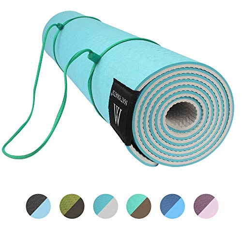Yoga Mat Non Slip for Men Women - 1/4 Inches Thick Exercise Mats with Carrying Straps for Pilates Fitness, Eco Friendly Floor Home Workout Mats (72x24, Light Blue)