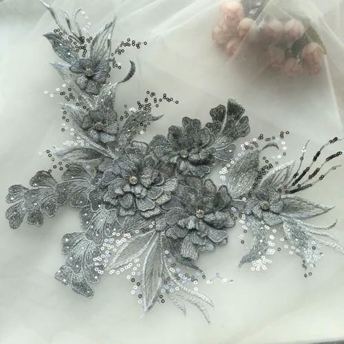 Patch Thermocollant Brodé Dentelle Fleurie - Blanc, 16.7x35 Cm, Pour Robes De Mariée, Décoration