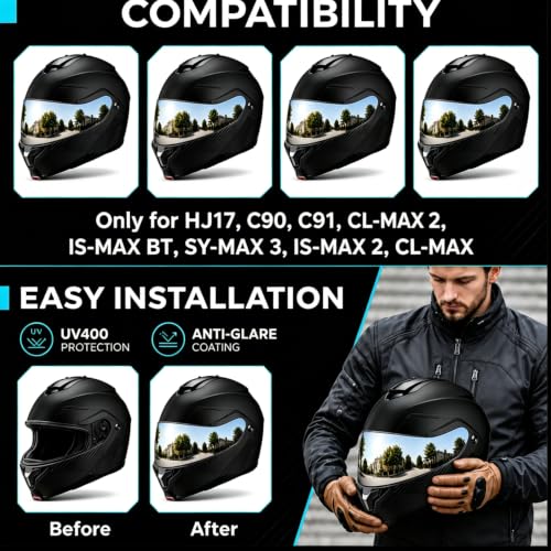 Image of PSLER Shatterproof Helmet Visor for HJ17,C90,C91,SY&CL-MAX 3,Silver | Impact-Resistant ,UV400 Protection, Motorcycle Tinted Face Shield for HJ17,C90,C91,CL-MAX 2, IS-MAX BT, SY-MAX 3, IS-MAX 2
