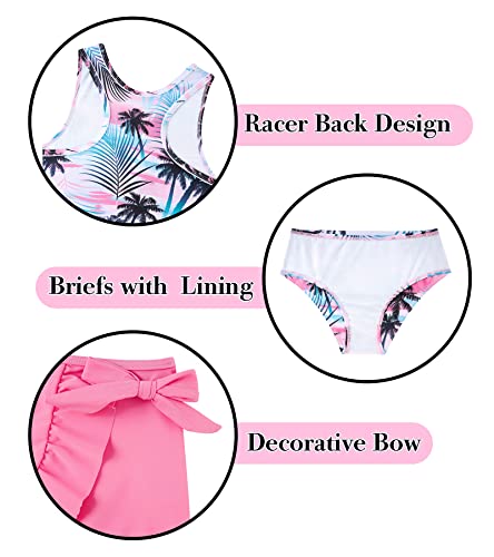 Girls Swimsuits 3 Piece Tankini Bathing Suit Set Cute Bikini Swimwear with Cover Ups Beach Skirt 5-16 Years